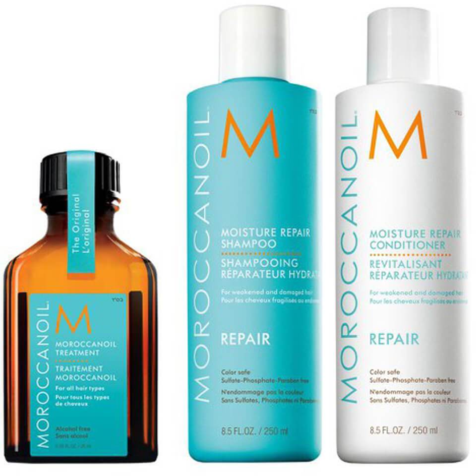 MoroccanOil Moisture Repair Shampoo 250ml & Conditioner 250ml Trio Bundle with 25ml Original Oil (save £8)